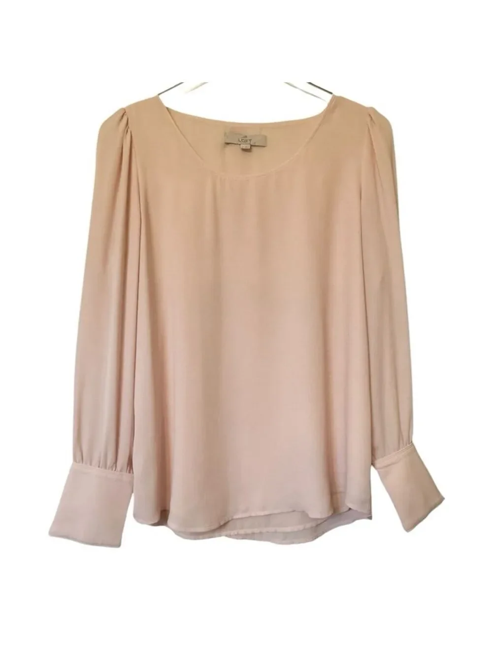 LOFT Peach Pink Puff Sleeve Scoop Neck Blouse Top Women's Size S